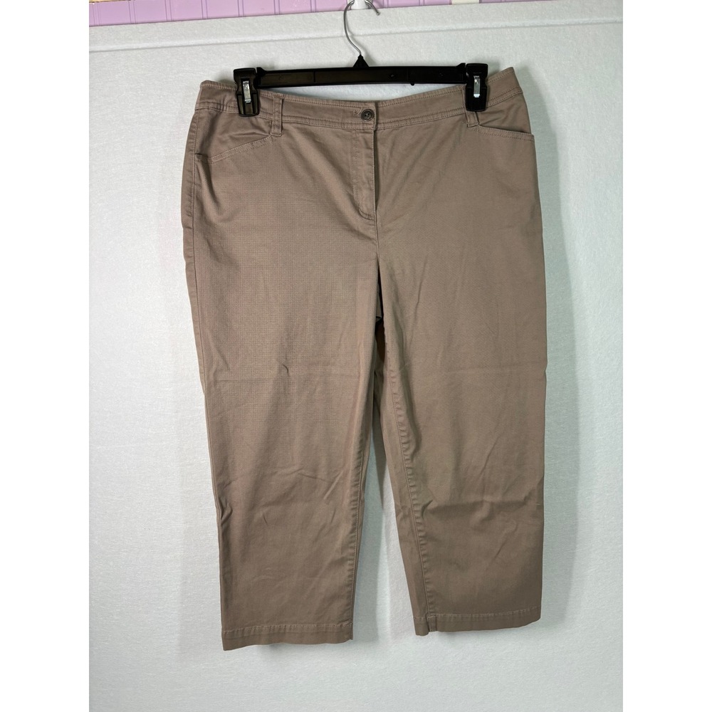 Chicos Tan Khaki Crop Pants Womens Size 2 Textured Cotton Stretch Casual Summer